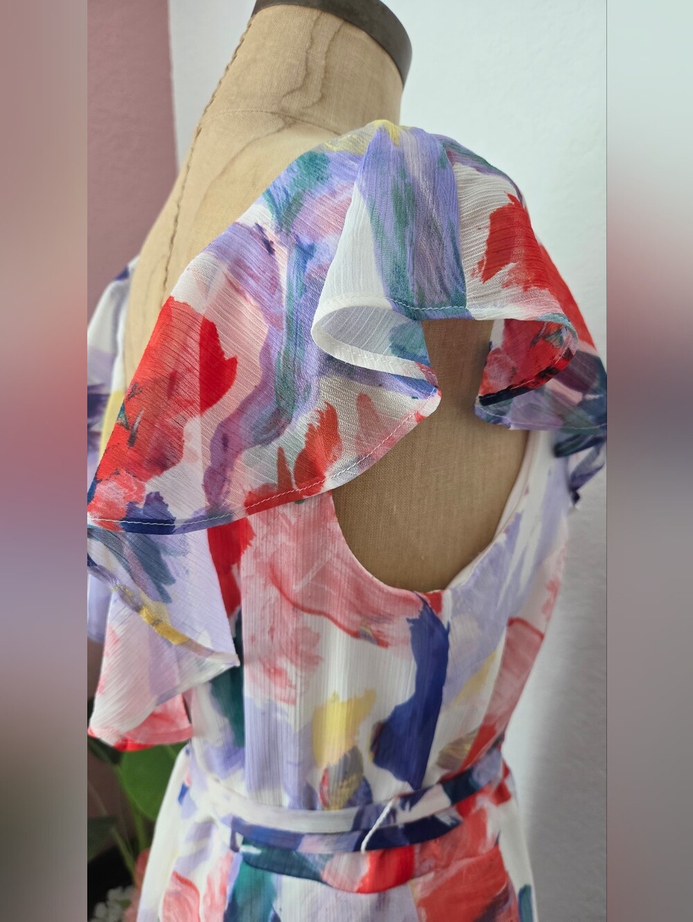 Watercolor Ruffle High-Low Wrap Dress - Multicolor - Picture 6 of 6